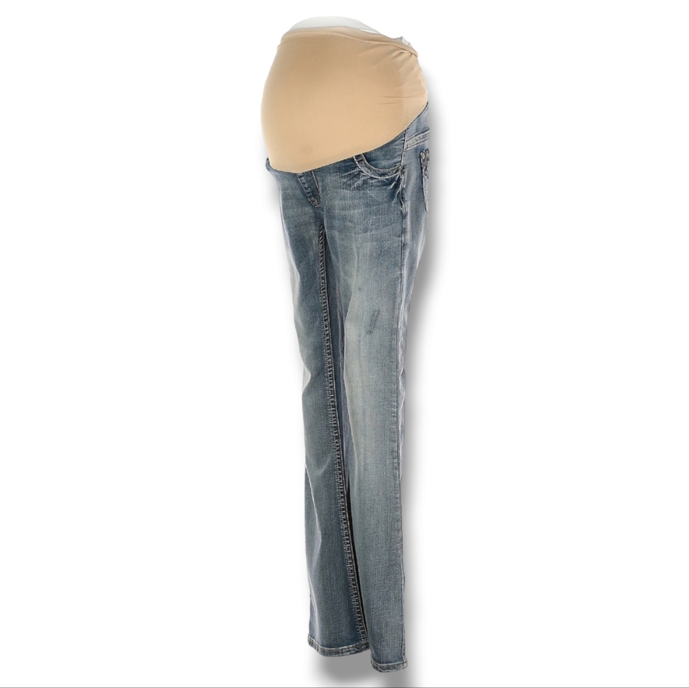 Indigo Blue‎ Maternity Jeans Size S Boot Cut Medium Light Wash Full Belly Panel